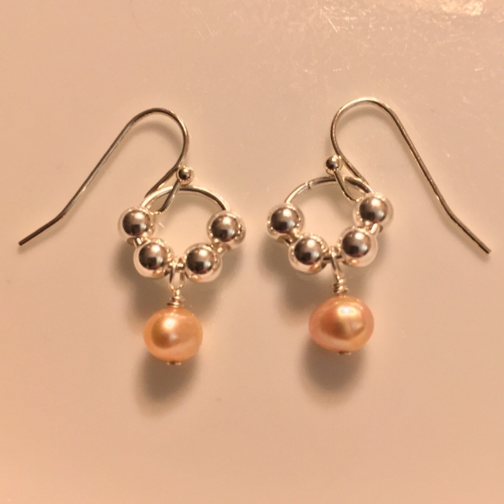 HAND CRAFTED Pink Freshwater Pearl Sterling Silver Bead Earrings